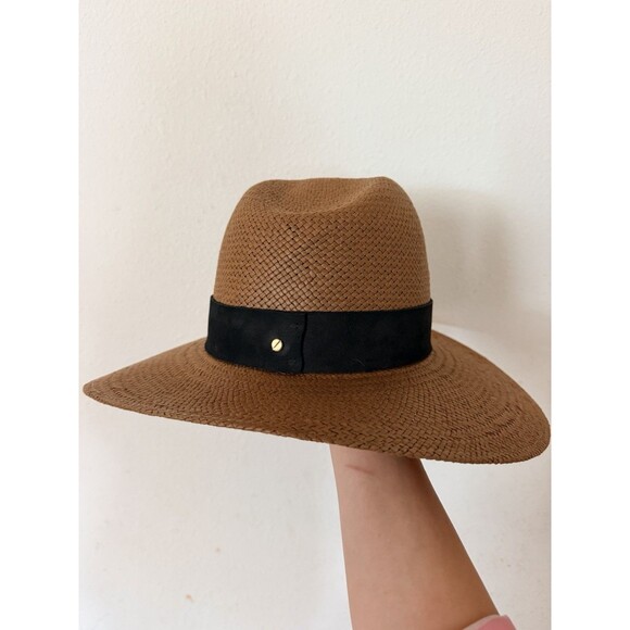 Janessa Leone Corbin Brown Straw Fedora Hat Medium 57cm Wide Brim USA Packable main image 14